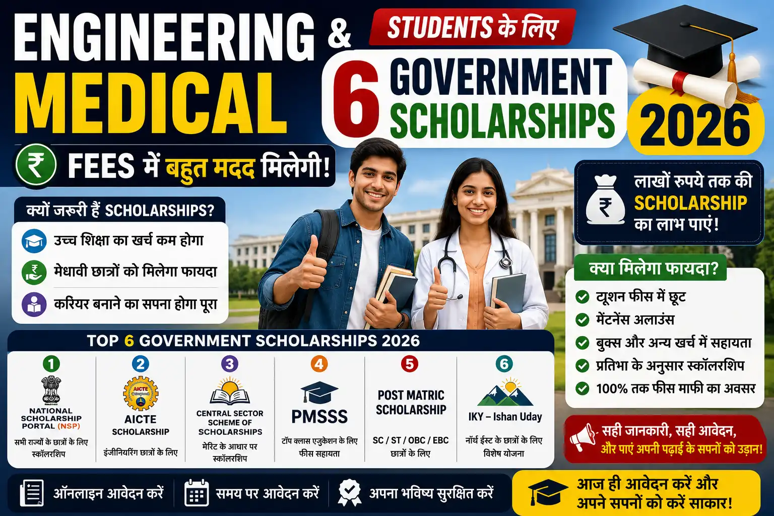 Engineering aur medical students ke liye government scholarship schemes dikhata featured image 2026