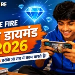 Indian teenager smartphone par Free Fire game khel raha hai aur screen par diamond icon dikh raha hai