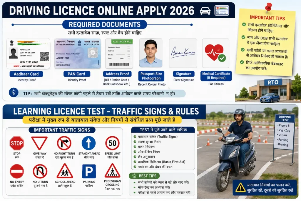 Learning licence online apply process 2026 with required documents