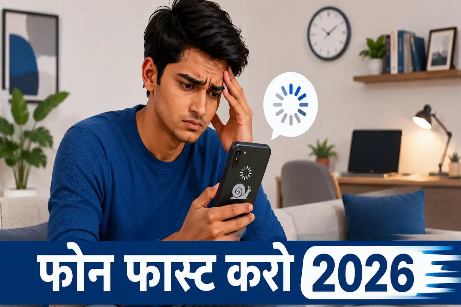 धीमे स्मार्टफोन से परेशान भारतीय युवक – फोन फास्ट करो 2026