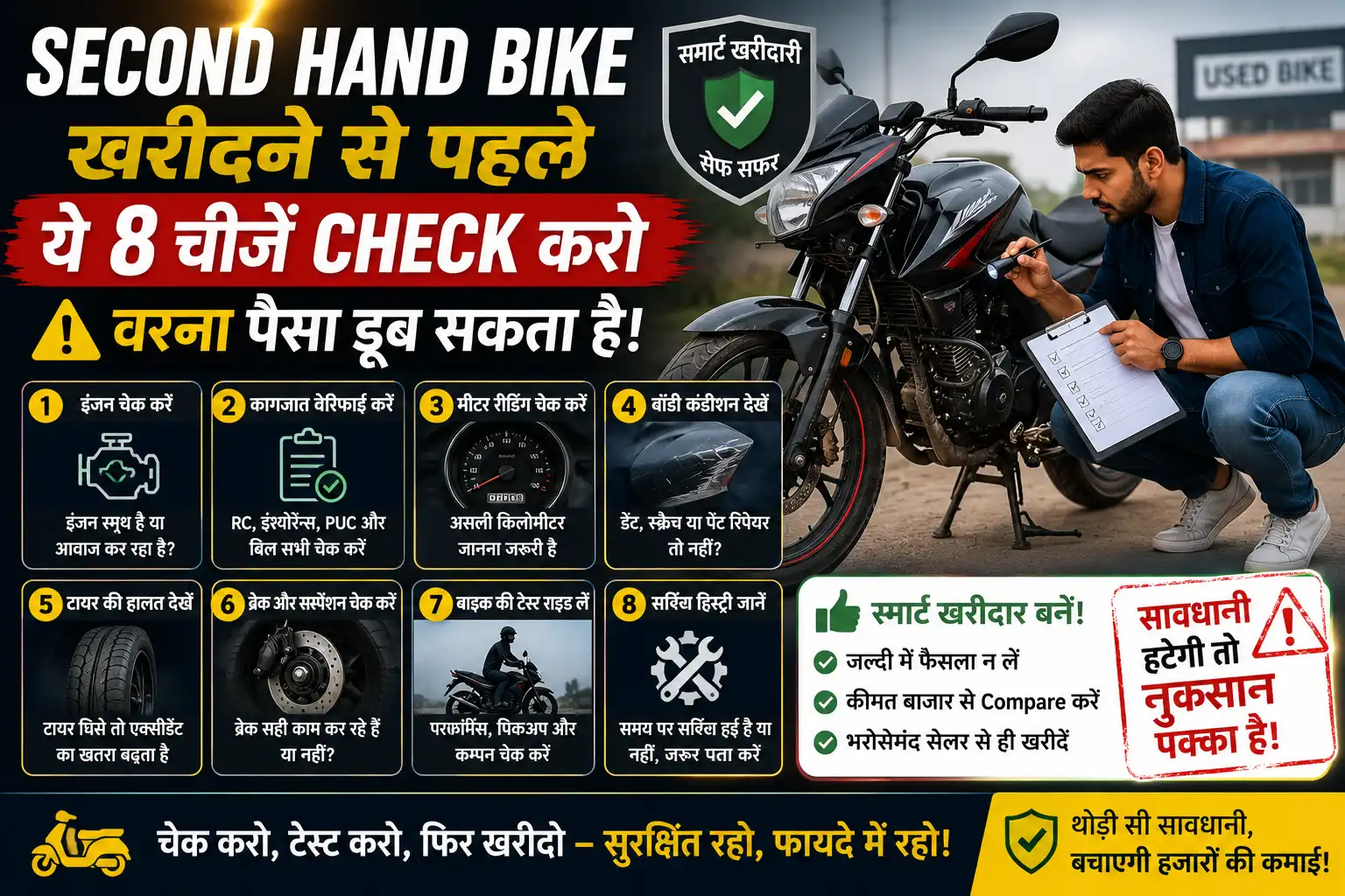 Second hand bike kharidne se pehle important checks dikhata featured image